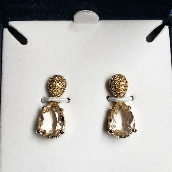 Swarvorski Pave Gold Dangling Earrings with Pink Crystal - Picture 4 of 9